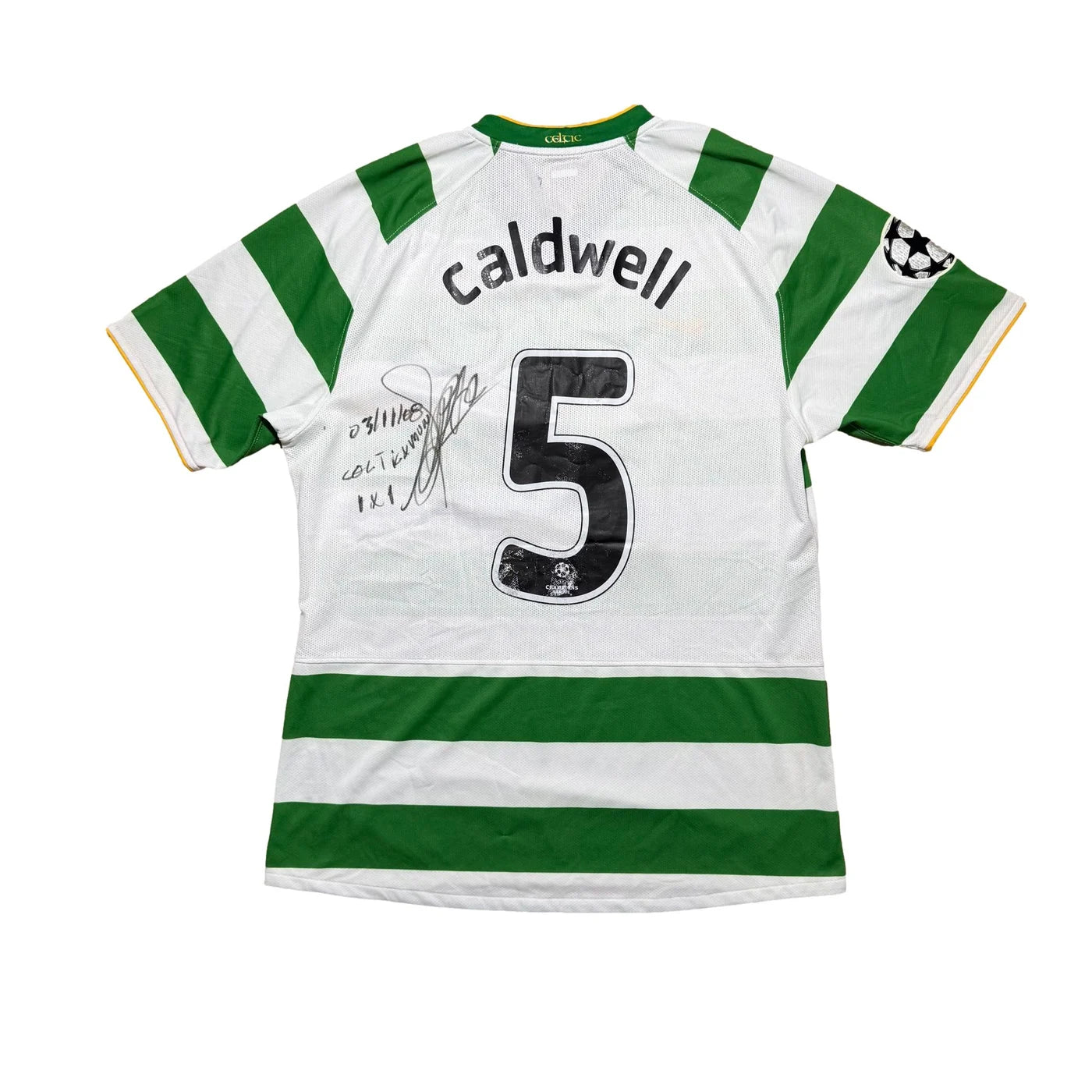 Celtic Home Shirt 2008 - 2009 (L) Caldwell 5 - Matchworn + Signed