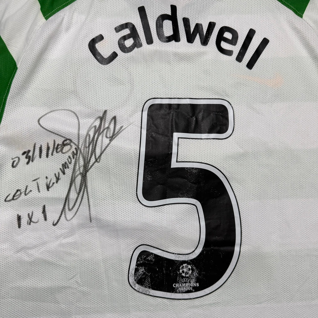 Celtic Home Shirt 2008 - 2009 (L) Caldwell 5 - Matchworn + Signed